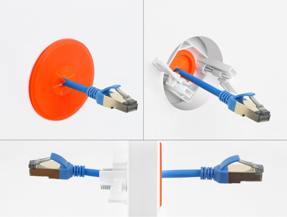 Imagine Organizator cabluri diametru 65mm montare perete/birou silicon Alb/Orange, Delock 91412