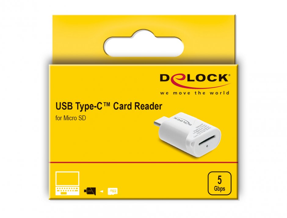 Imagine Mini cititor de carduri USB type C pentru Micro SD, Delock 91427
