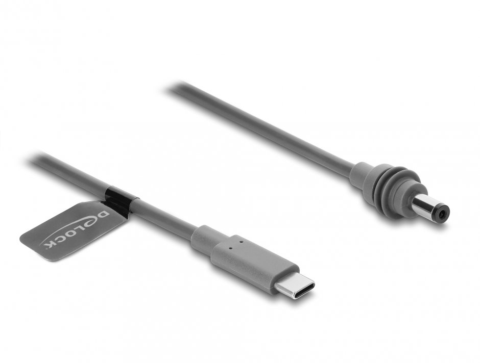 Imagine Cablu USB Type C la DC 5.5 x 2.1 mm T-T compatibil cu Starlink Mini 3m Gri, Delock 91821
