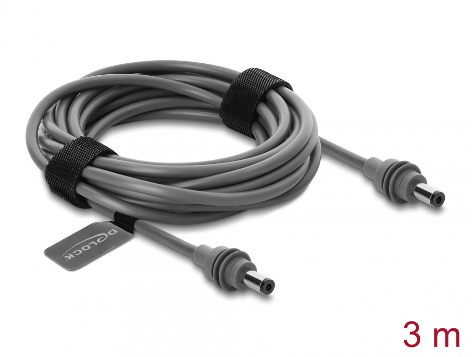 Imagine Cablu DC 5.5 x 2.1 mm 100W T-T compatibil cu Starlink Mini 3m Gri, Delock 91824