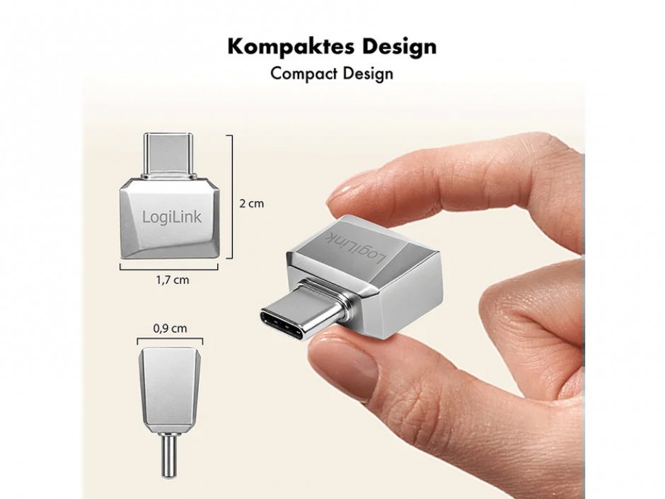 Imagine Cititor amprenta USB-C 2.0 metalic Negru, Logilink AU0066