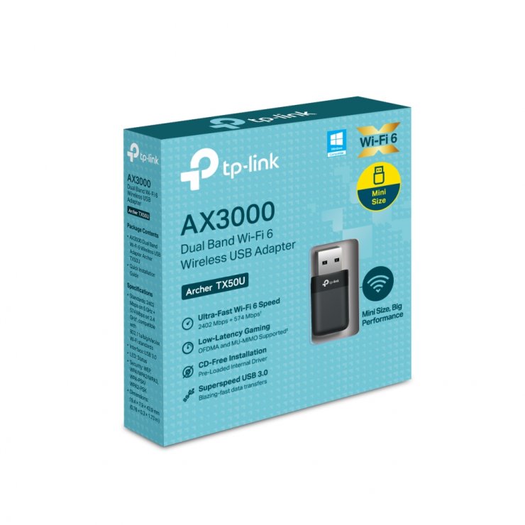 Imagine Adaptor USB wireless AX3000 Dual Band Wi-Fi 6, TP-LINK Archer TX50U