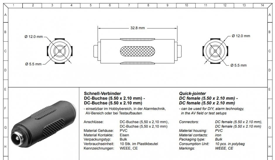 Imagine Adaptor DC 5.5x2.1mm M-M, cn-10