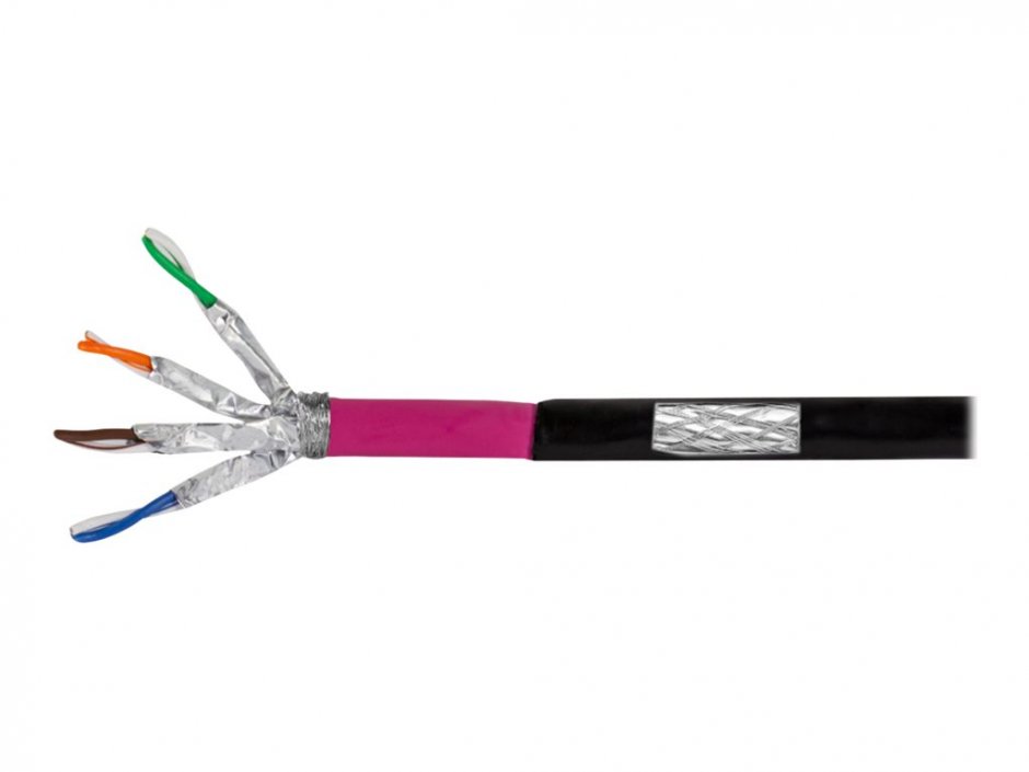 Imagine Rola 100m cablu de retea RJ45 exterior/Rezistent la intemperii Cat.7 LSOH Negru, Logilink CPV0082