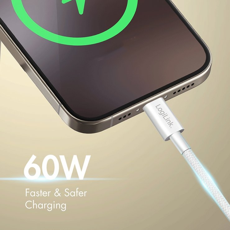 Imagine Cablu USB-A 2.0 la USB type C 60W T-T 0.15m Alb, Logilink CU0319