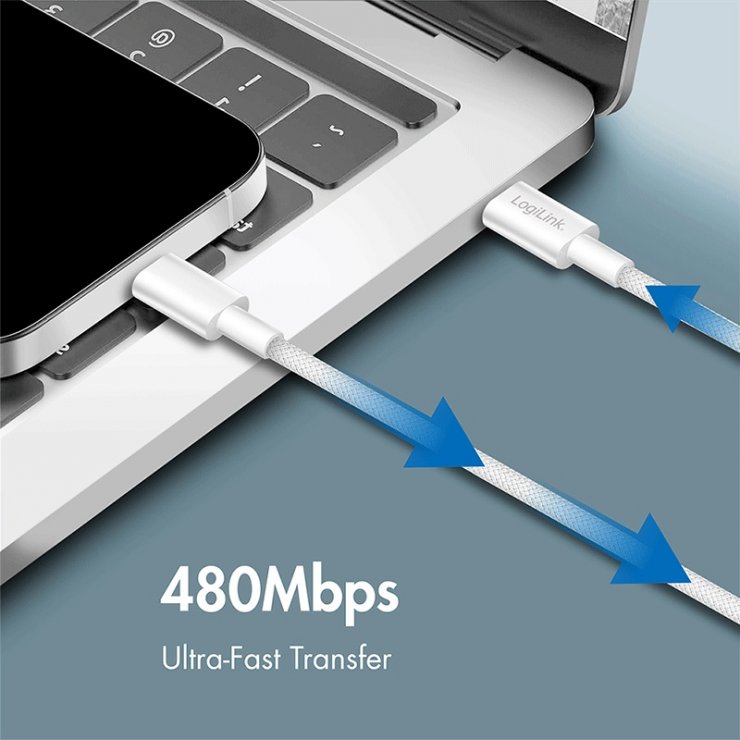 Imagine Cablu USB type C 2.0 T-T 60W 0.15m Alb, Logilink CU0339
