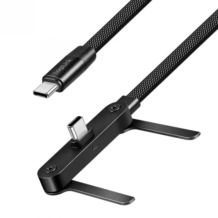Imagine Cablu USB 2.0 type C la USB type C 240W cu stand T-T 1.5m brodat Negru, Logilink CU0450