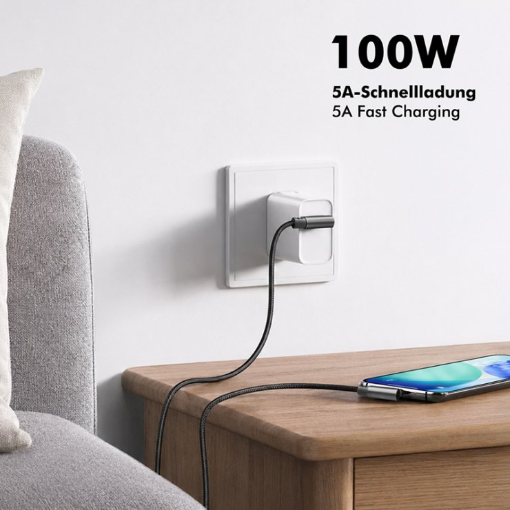 Imagine Cablu USB 2.0 type C T-T unghi/unghi 90 grade 100W 1m brodat Negru, Logilink CU0461