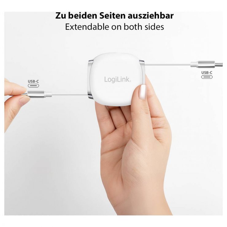 Imagine Cablu USB 2.0 type C T-T 1m retractabil Alb, Logilink CU0501