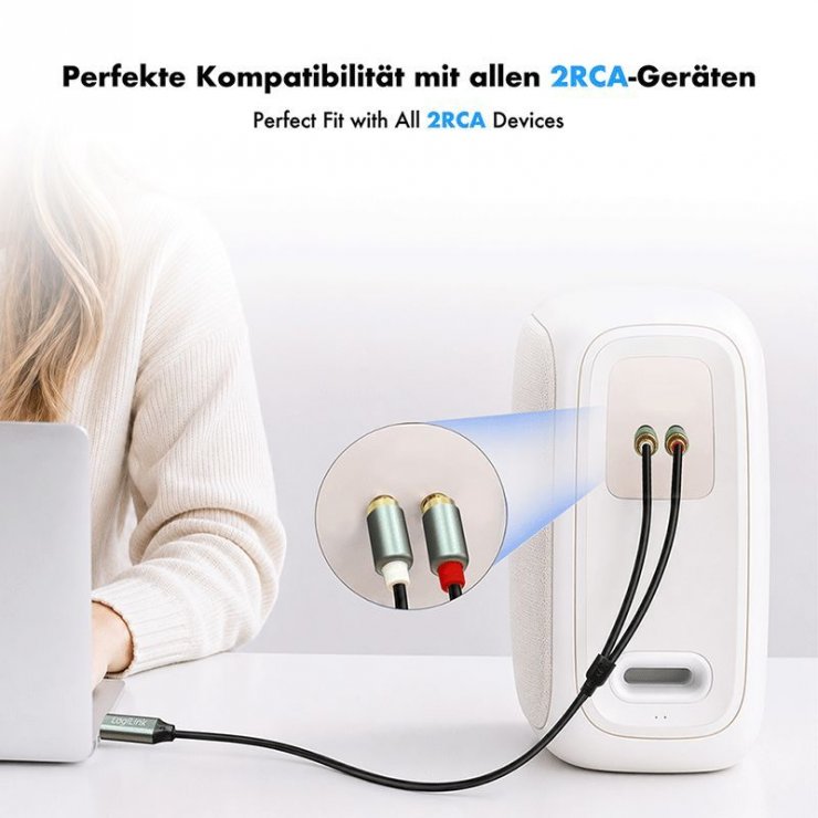 Imagine Cablu audio USB type C la 2 x RCA 2m Negru, Logilink CUA0142