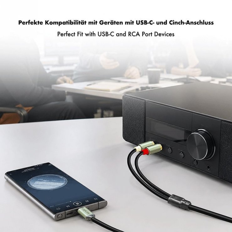Imagine Cablu audio USB type C la 2 x RCA 1m Negru, Logilink CUA0140