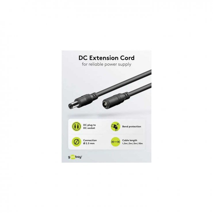 Imagine Cablu prelungitor alimentare DC 5.5x2.5mm T-M 5m Negru, Goobay G76673