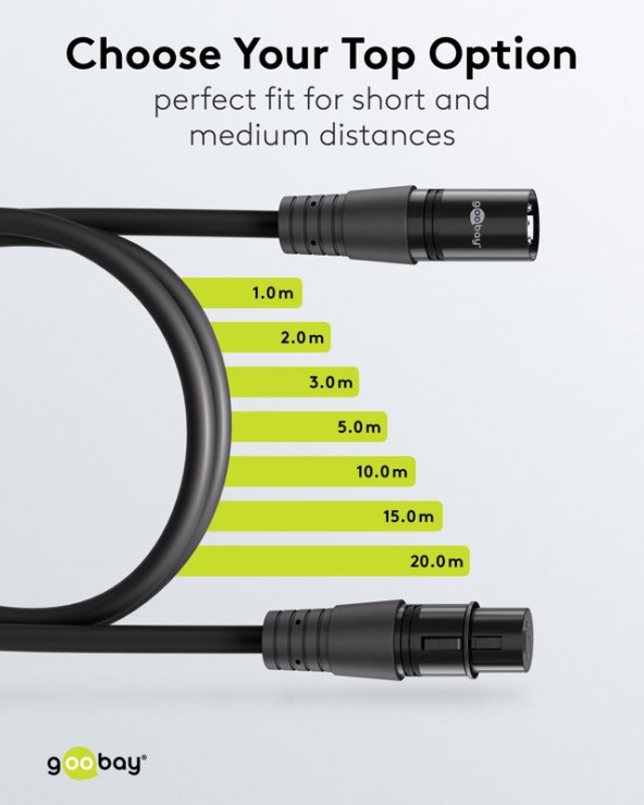 Imagine Cablu prelungitor audio XLR 3 pini T-M 20m Negru, Goobay G80360