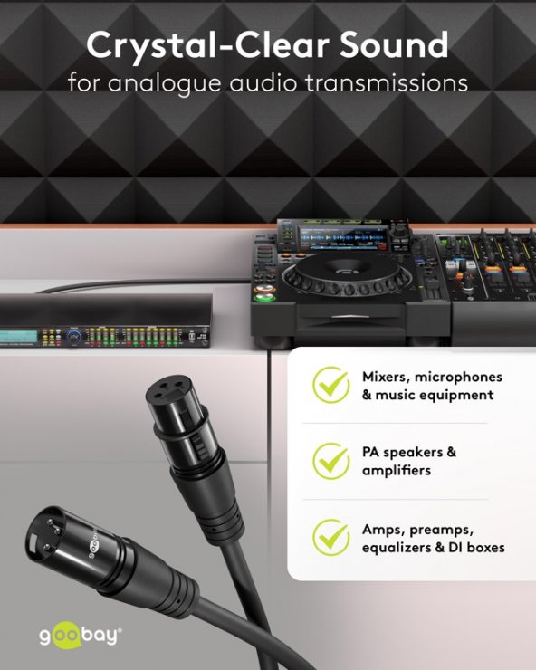 Imagine Cablu prelungitor audio XLR 3 pini T-M 20m Negru, Goobay G80360
