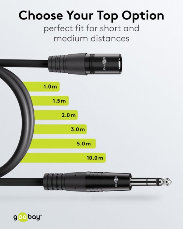 Imagine Cablu audio XLR 3 pini la jack stereo 6.35mm T-T 5m Negru, Goobay G80053