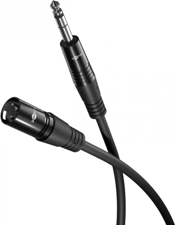 Imagine Cablu audio XLR 3 pini la jack stereo 6.35mm T-T 5m Negru, Goobay G80053