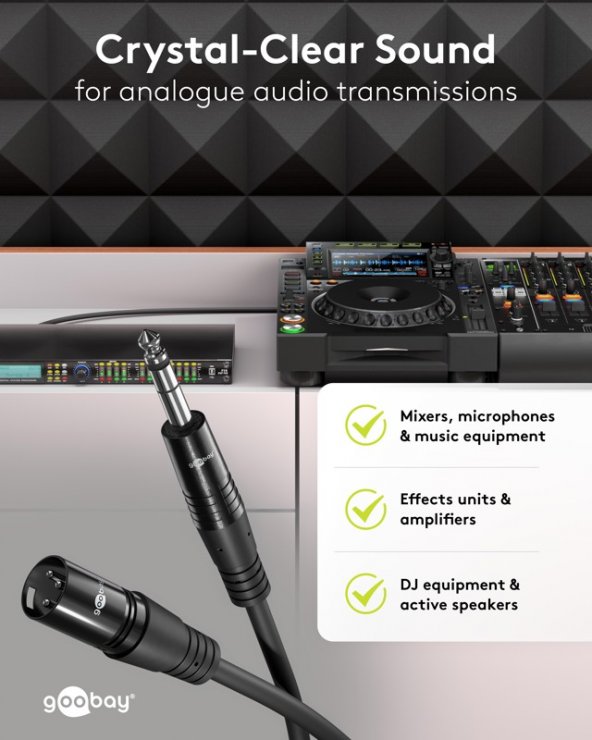 Imagine Cablu audio XLR 3 pini la jack stereo 6.35mm T-T 5m Negru, Goobay G80053