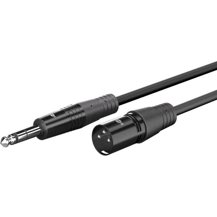 Imagine Cablu audio XLR 3 pini la jack stereo 6.35mm T-T 1m Negru, Goobay G80049