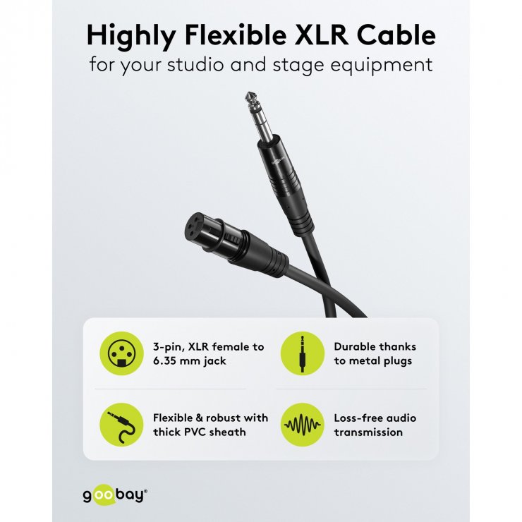 Imagine Cablu audio XLR 3 pini la jack mono 6.35mm M-T 1m, Goobay G80797