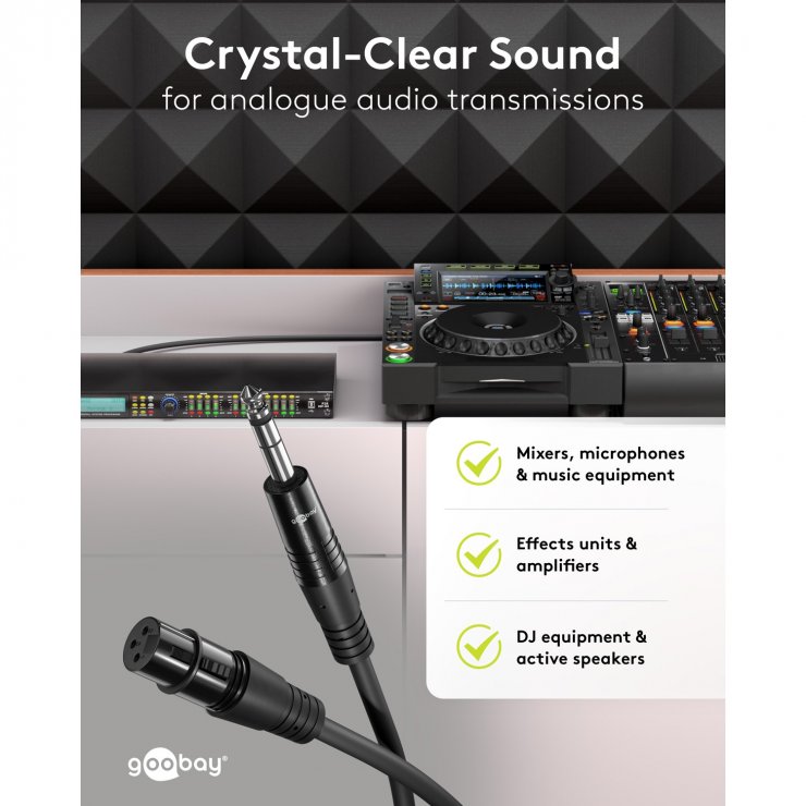 Imagine Cablu audio XLR 3 pini la jack mono 6.35mm M-T 2m, Goobay G80798