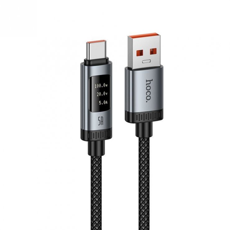 Imagine Cablu USB 2.0 type C la USB-A 100W cu display 1.2m Negru, Hoco U148
