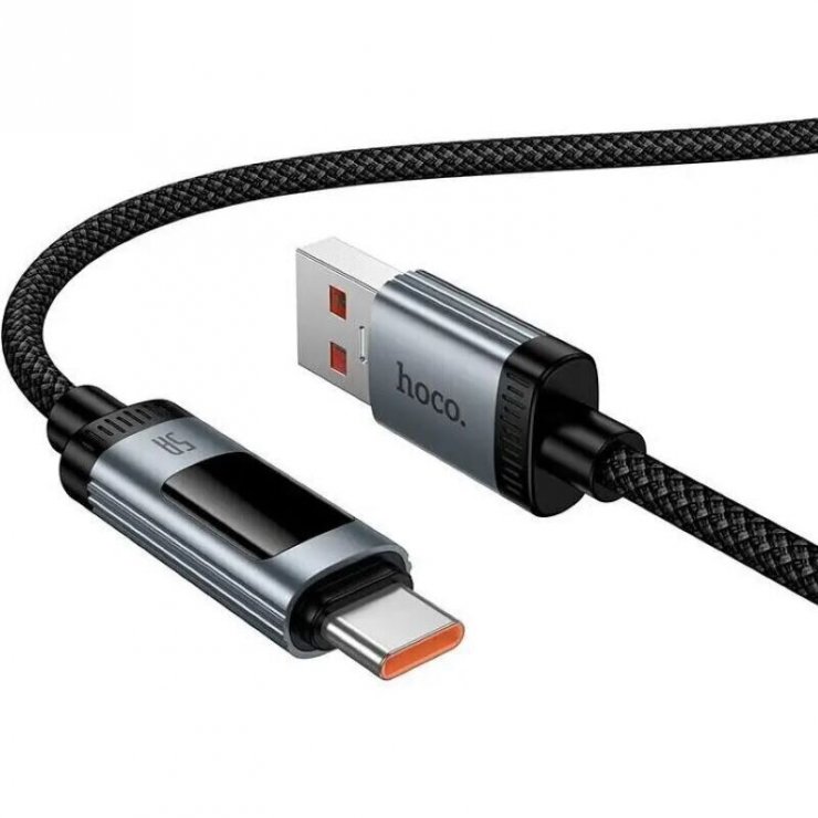 Imagine Cablu USB 2.0 type C la USB-A 100W cu display 1.2m Negru, Hoco U148