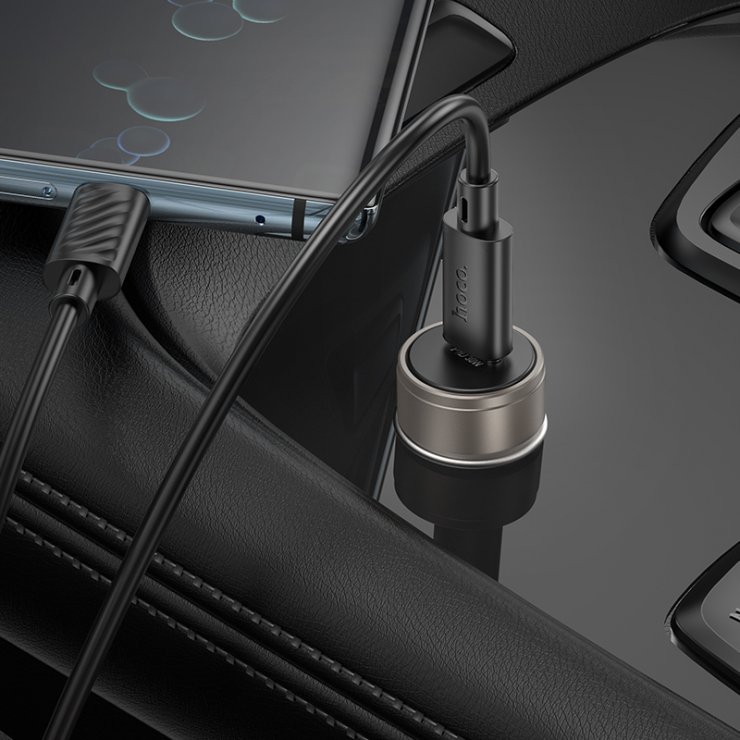 Imagine Incarcator auto USB-C 30W + cablu USB type C Glorious metal Gri, HOCO Z57