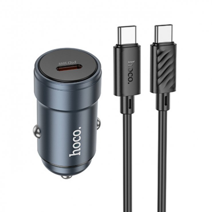 Imagine Incarcator auto USB-C 30W + cablu USB type C Glorious metal Gri, HOCO Z57