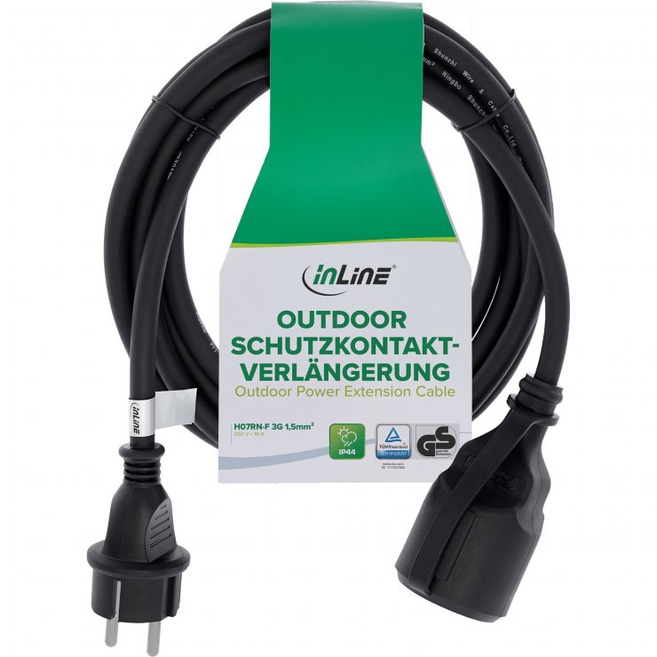 Imagine Cablu prelungitor Schuko exterior IP44 T-M 5m Negru, InLine IL16005S
