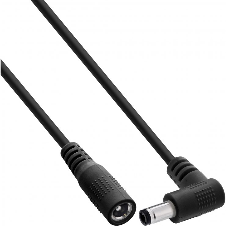 Imagine Cablu prelungitor alimentare DC 5.5x2.5mm M-T drept/unghi 1m Negru, InLine IL26901J
