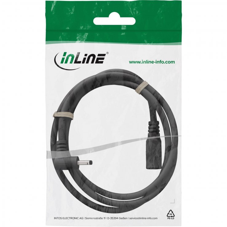 Imagine Cablu prelungitor alimentare DC 3.5x1.35mm M-T drept/unghi 3m Negru, InLine IL26903P