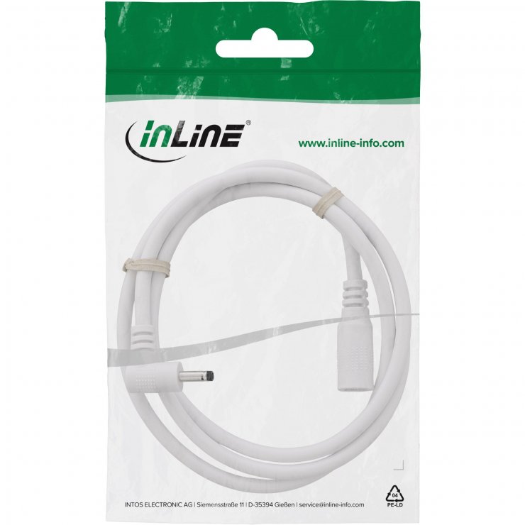 Imagine Cablu prelungitor alimentare DC 3.5x1.35mm M-T drept/unghi 0.2m Alb, InLine IL26906Q