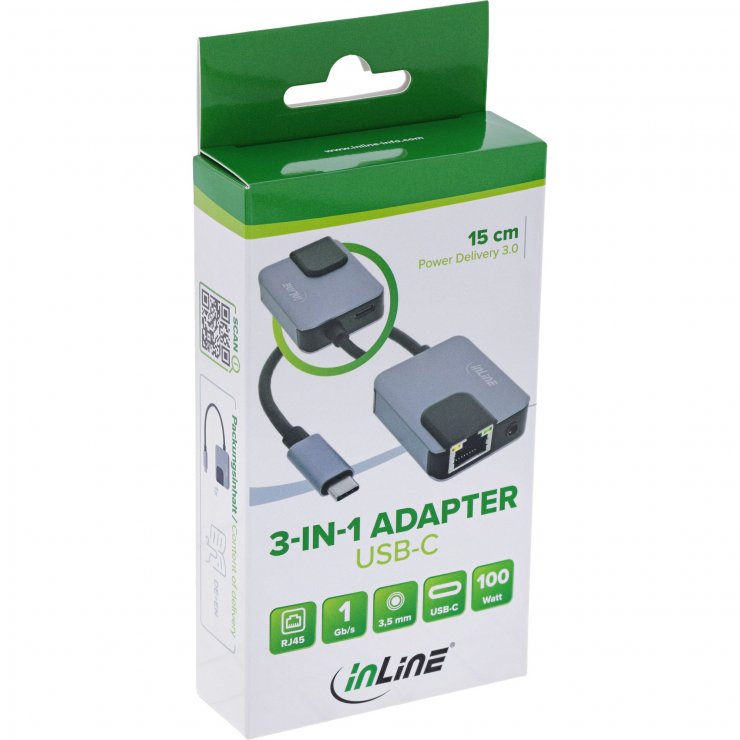 Imagine Adaptor USB type C la Gigabit LAN RJ45 + jack stereo 3.5mm + PD 100W, InLine IL33382I