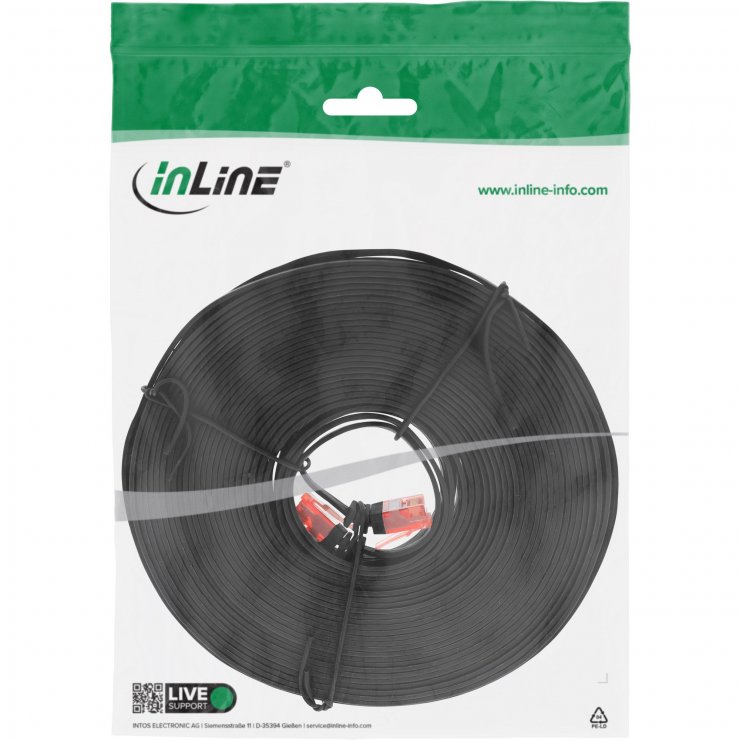 Imagine Cablu de retea RJ45 flat Cat.6 UTP 15m Negru, InLine IL71615S