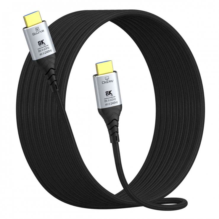 Imagine Cablu Ultra High Speed HDMI AOC 8K60Hz/4K240Hz brodat 15m Negru, kphdm21c15