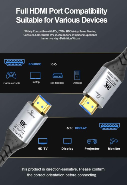 Imagine Cablu Ultra High Speed HDMI AOC 8K60Hz/4K240Hz brodat 30m Negru, kphdm21c30