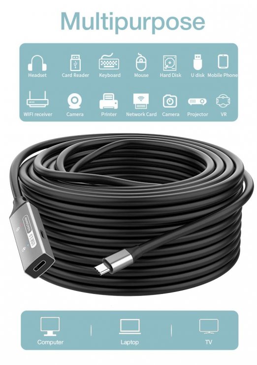Imagine Cablu prelungitor USB 3.2 type C activ cu alimentare T-M 20m, ku31rep20al