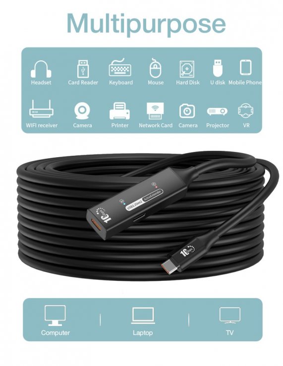 Imagine Cablu prelungitor USB type C 10Gbps activ M-T 10m, ku31rep10bl