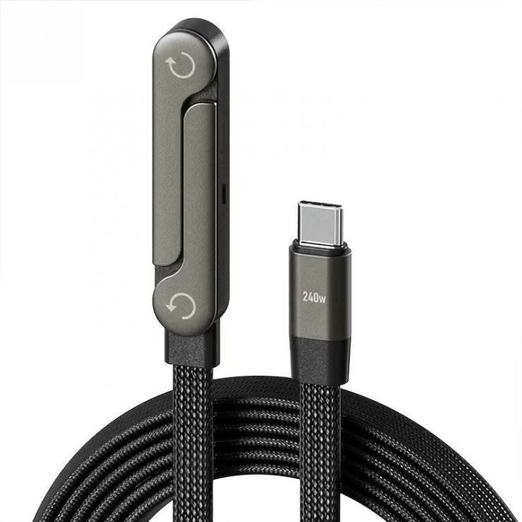 Imagine Cablu USB type C 240W T-T cu stand 1.5m brodat Negru, ku31ta015