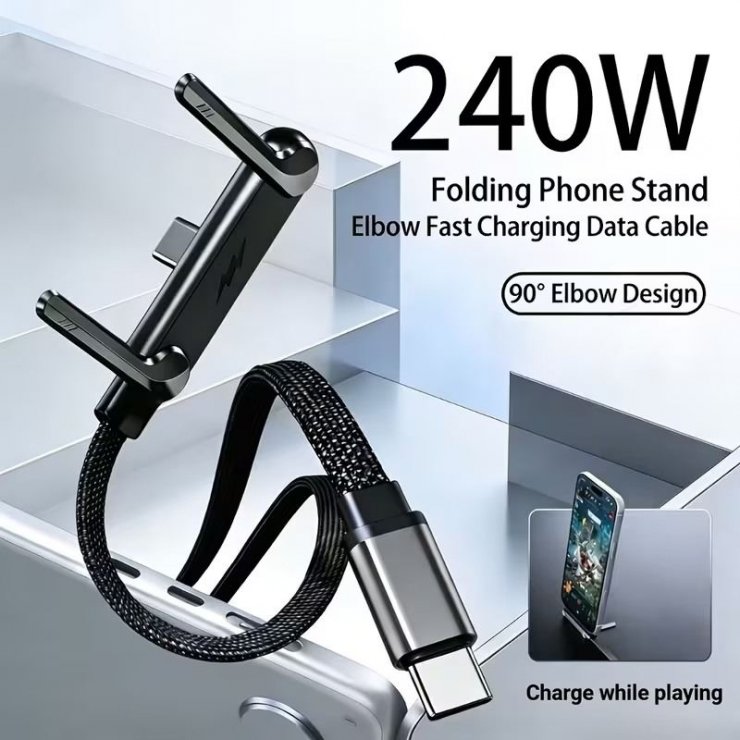 Imagine Cablu USB type C 240W T-T cu stand 1.5m brodat Negru, ku31ta015