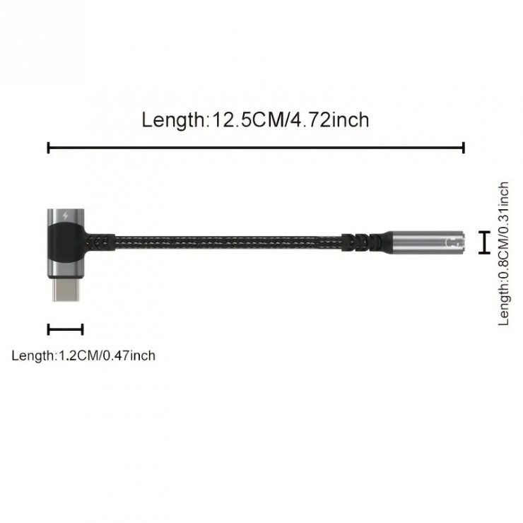 Imagine Adaptor audio USB type C la jack 3.5mm DAC T-M + alimentare USB-C brodat 12cm, ku31zvuk05