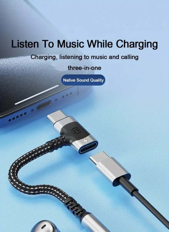 Imagine Adaptor audio USB type C la jack 3.5mm DAC T-M + alimentare USB-C brodat 12cm, ku31zvuk05