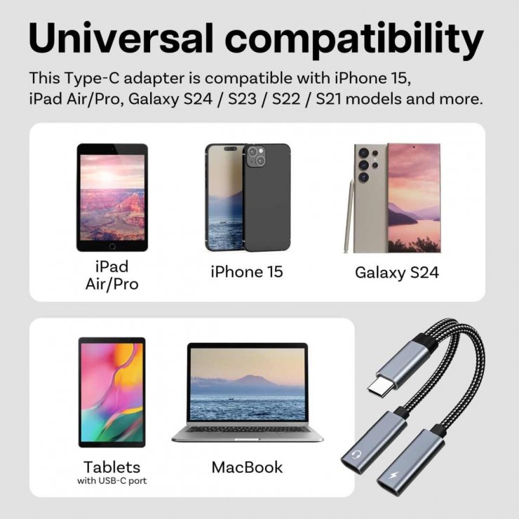 Imagine Splitter USB type C la 2 x USB type C incarcare + audio T-M DAC, ku31zvuk06