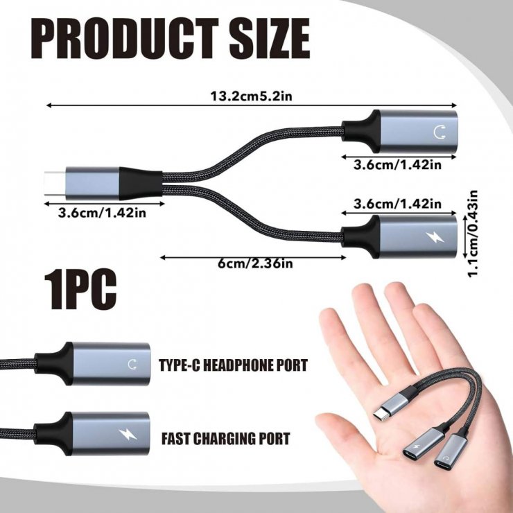 Imagine Splitter USB type C la 2 x USB type C incarcare + audio T-M DAC, ku31zvuk06
