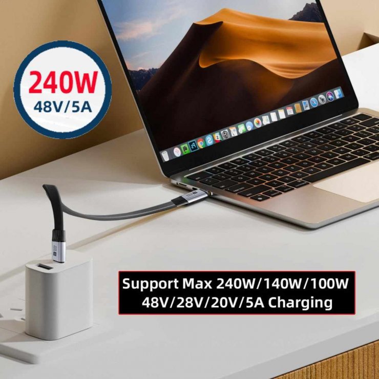 Imagine Cablu USB4 type C flat 8K60Hz 240W T-T 0.13m Negru, ku4fa1