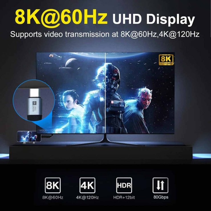 Imagine Cablu breloc USB4 type C flat 8K60Hz 240W T-T 0.13m Negru, ku4fa2