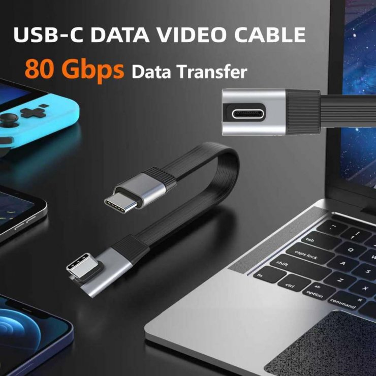 Imagine Cablu USB4 type C flat 8K60Hz 240W drept/unghi T-T 0.13m Negru, ku4fa4