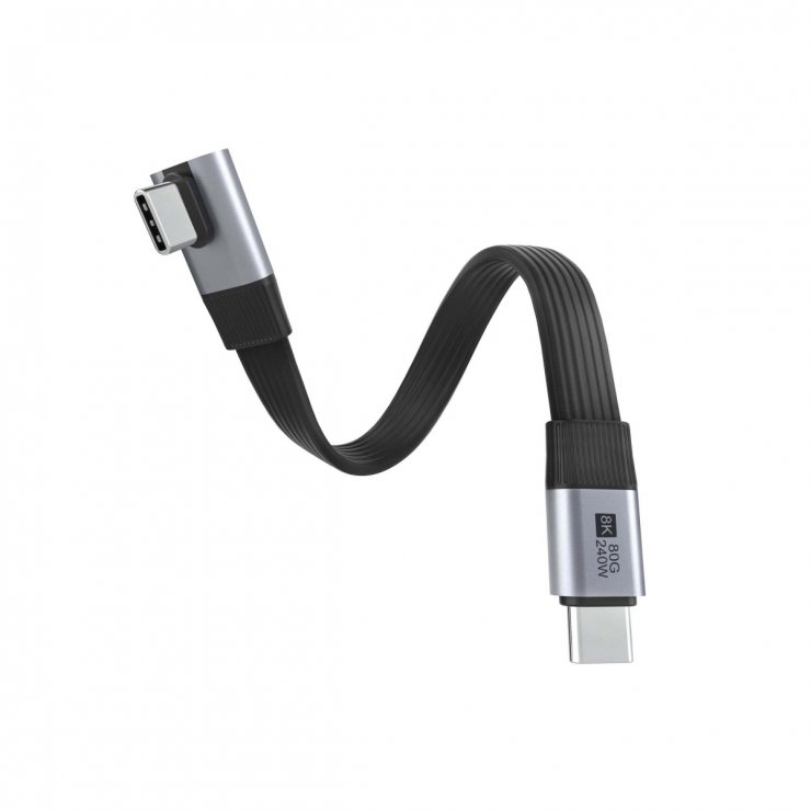 Imagine Cablu USB4 type C flat 8K60Hz 240W drept/unghi T-T 0.13m Negru, ku4fa4