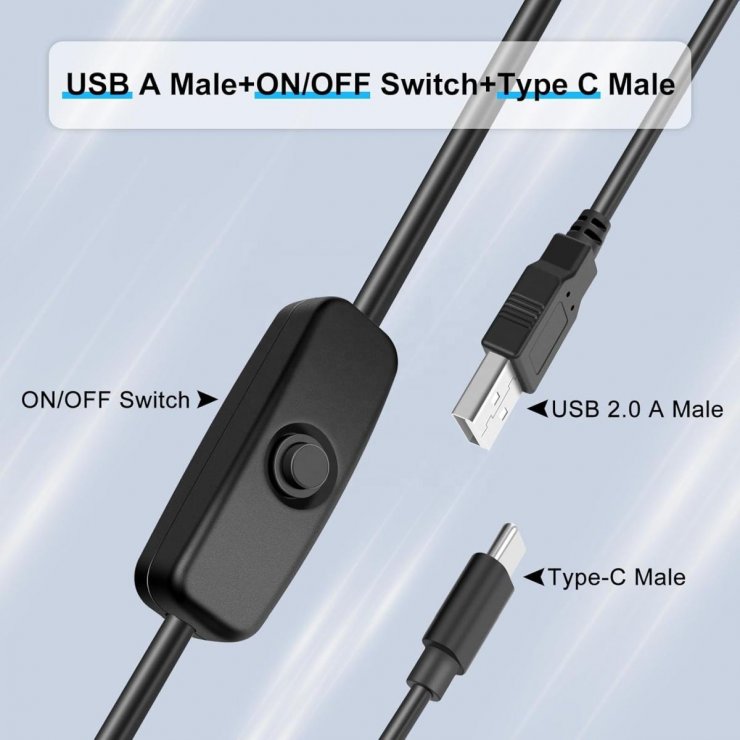 Imagine Cablu de incarcare USB-A la USB type C cu switch ON/OFF T-T 1m Negru, kupaasw2