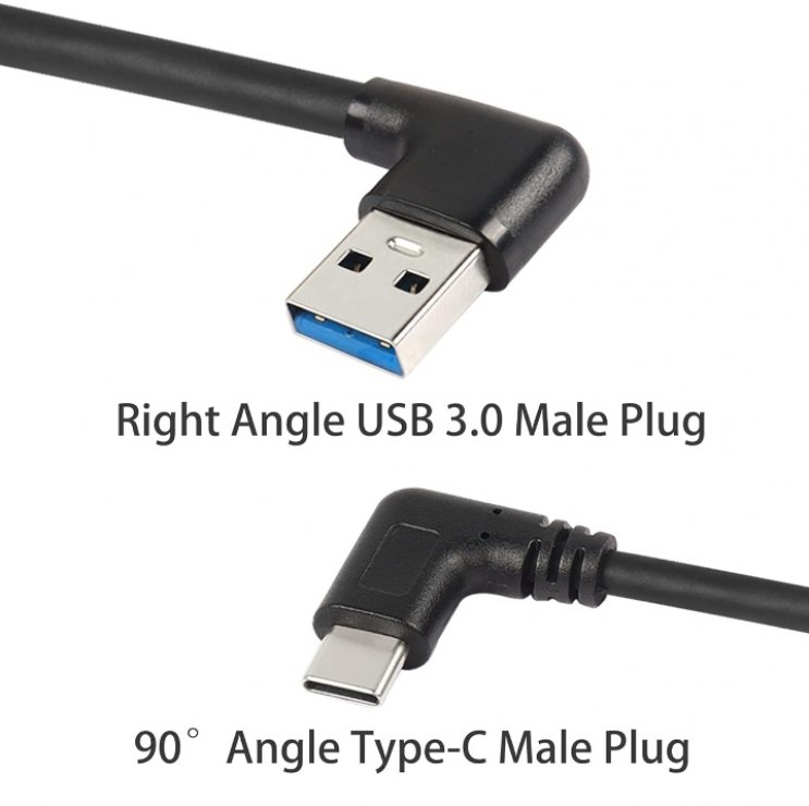 Imagine Cablu USB 3.2-A la USB type C T-T unghi/unghi 90 grade 0.2m Negru, kur31-44